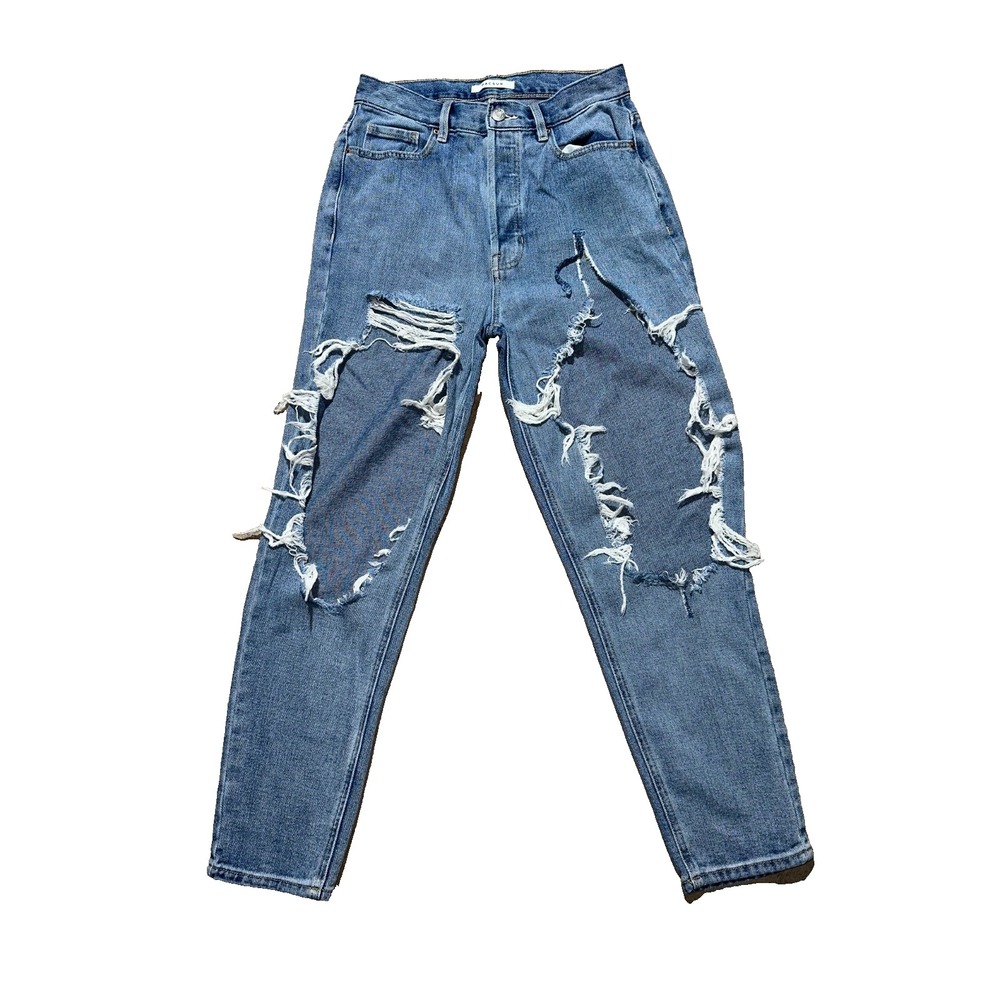 PacSun Destroyed Jeans Womens 27 Blue Denim Ultra High Rise Slim Fit‎ Button Fly